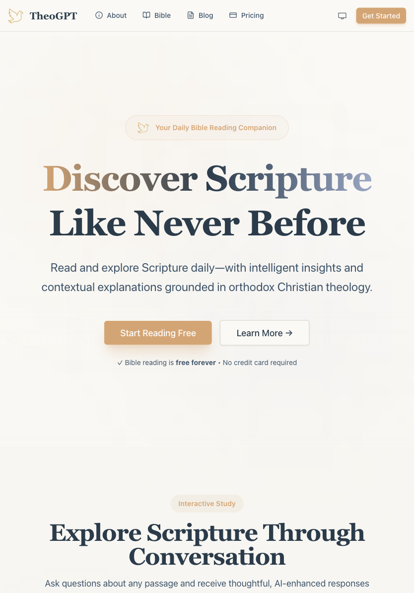 theogpt.ai homepage — biblical study platform